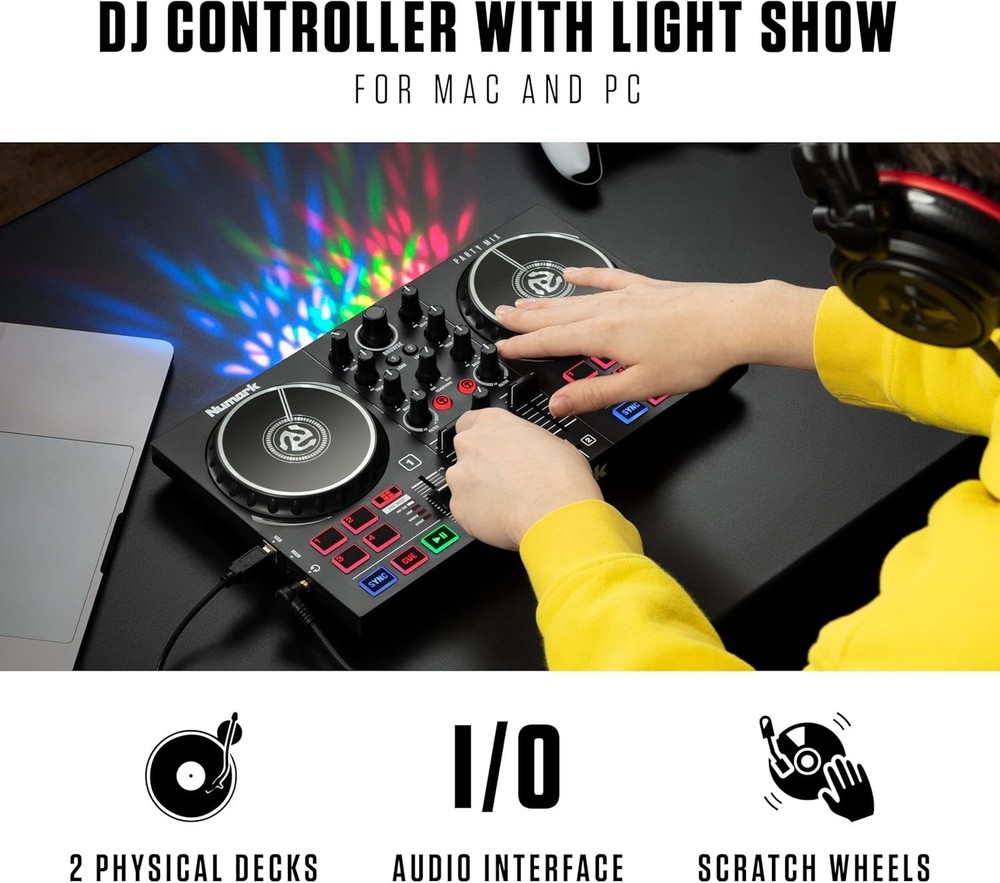 Compact DJ Controller with Lights and Mixer