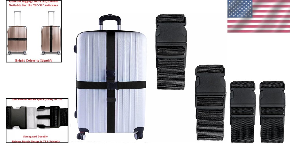 2 Pack Adjustable Suitcase Belts with Quick Release Buckle - Bright Colors