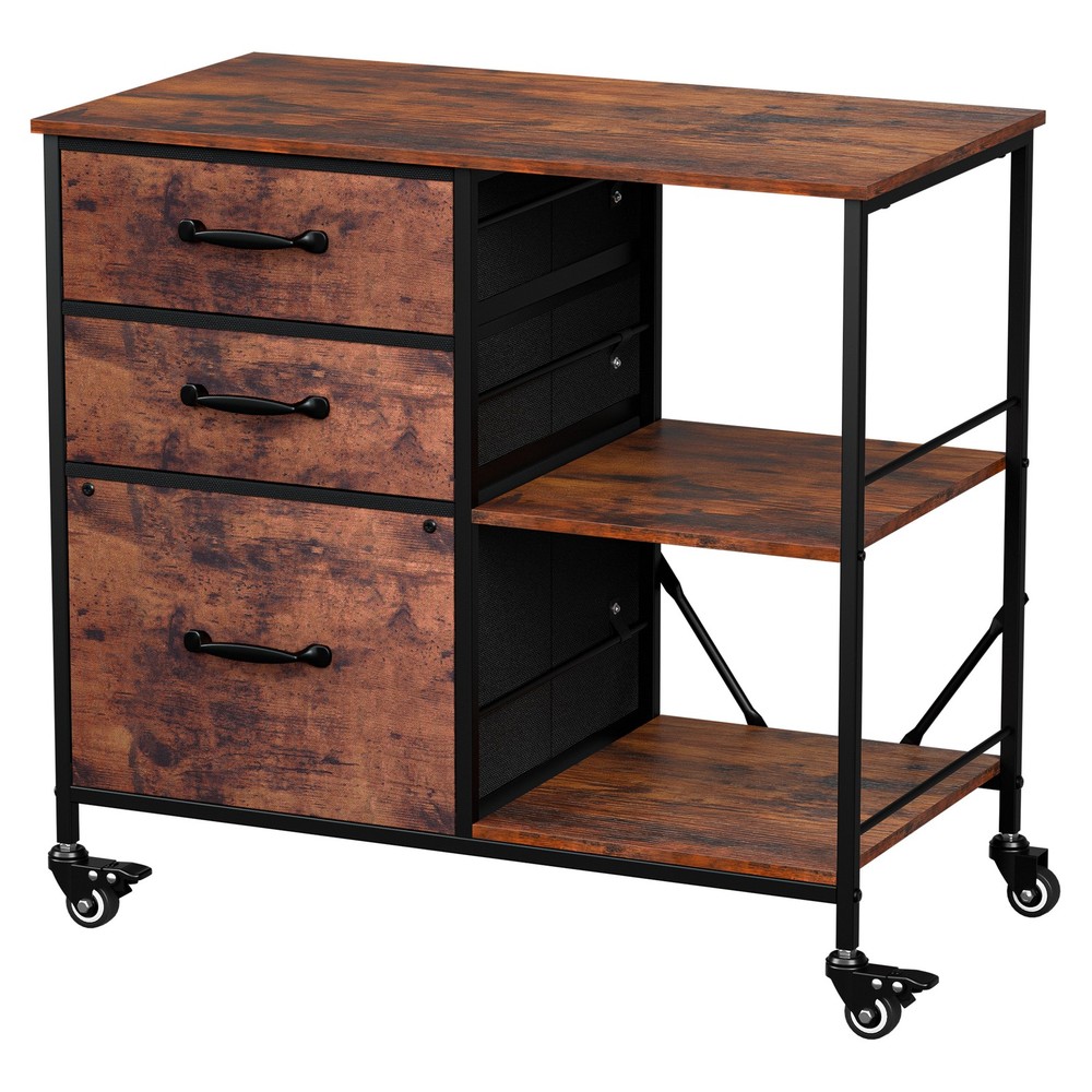 Rustic Brown File Cabinets Rolling Mobile Printer Stand with Storage 3 Drawers