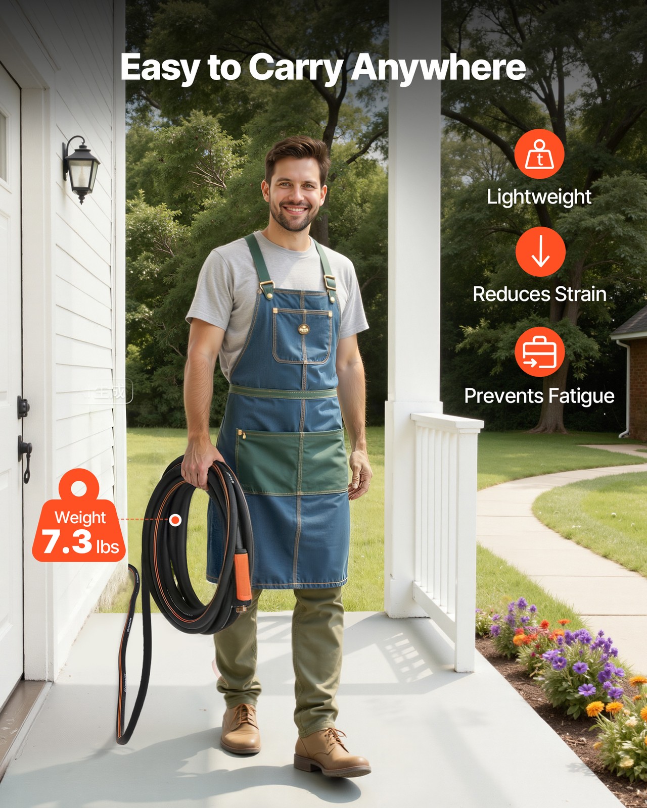 VEVOR Garden Hose 50ft 5/8" Rubber Water Hose 3/4" Fitting Heavy Duty & Non-kink