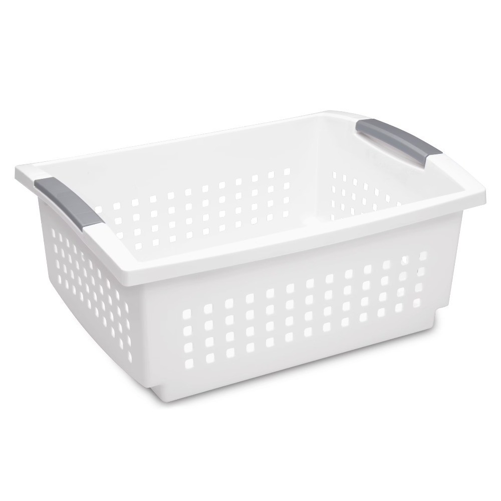 Large Open Plastic Storage Bin Stacking Basket White Space Saving Organizer