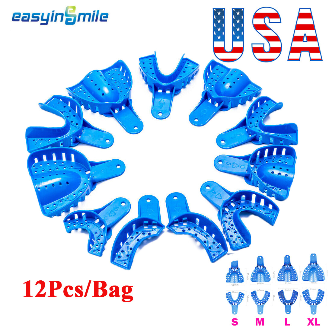 12 pcs Dental Impression Trays Perforated Plastic Autoclavable Upper/Lower L/M/S
