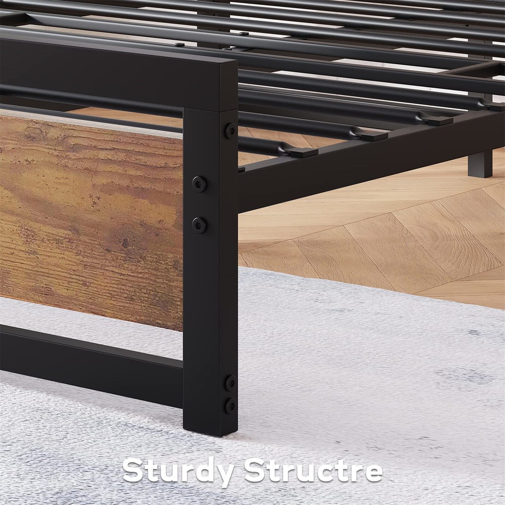 King Size Bed Frame W/Headboard Industrial King Platform Bedframe No Box Spring