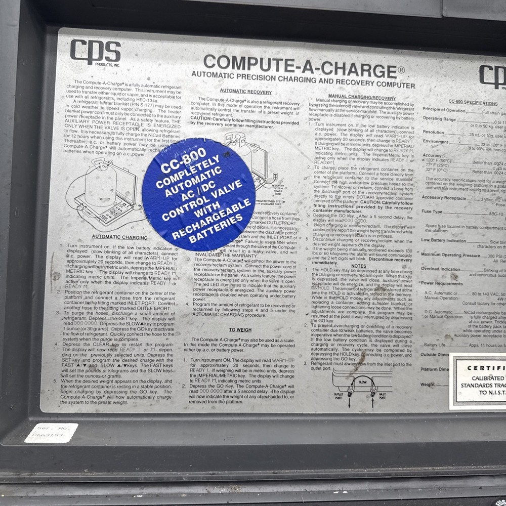 COMPUTE-A-CHARGE MODEL CC-800 Automatic Refrigerant Charging