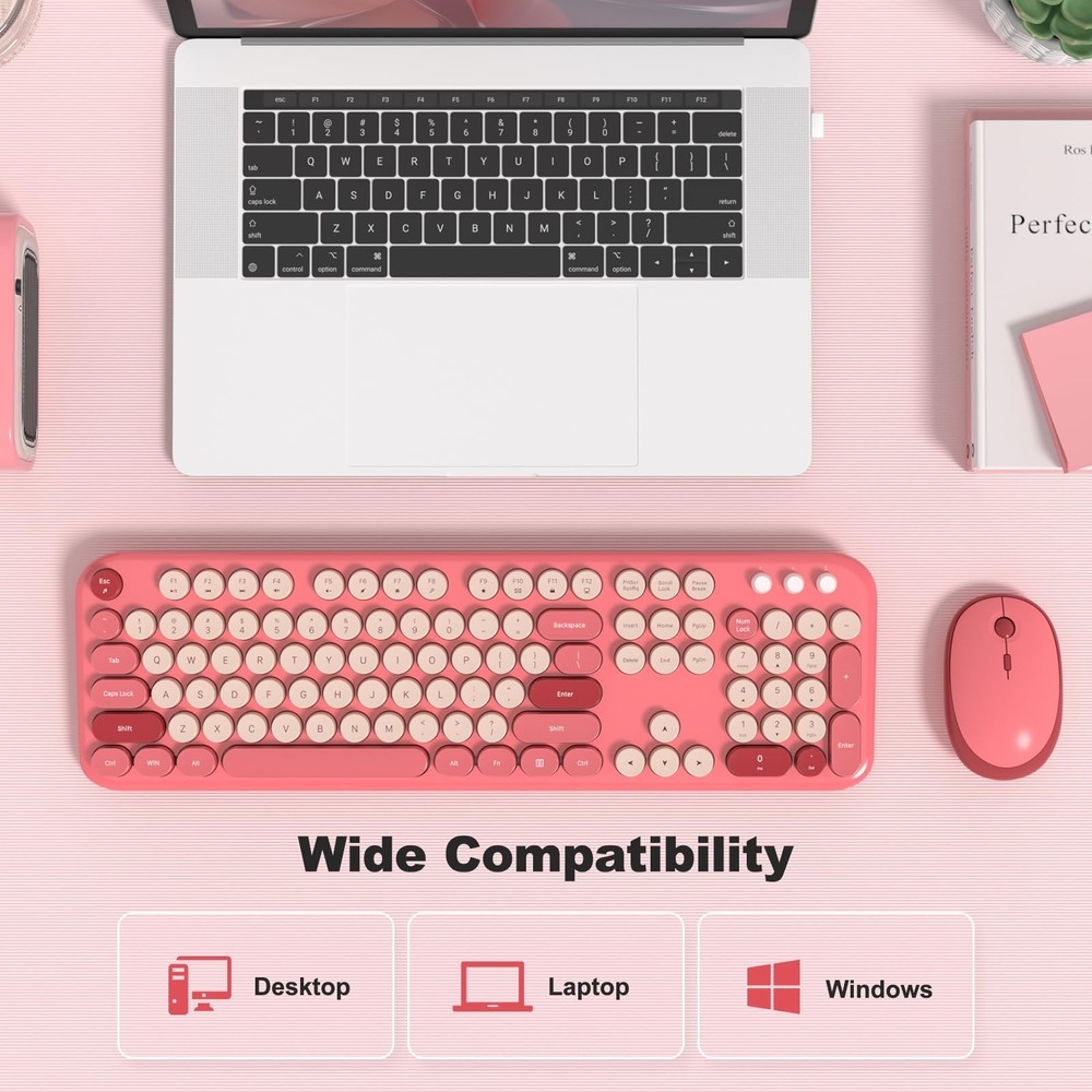 Wireless Keyboard Mouse Combo, Typewriter Full Size Keyboard with Number Pad ...