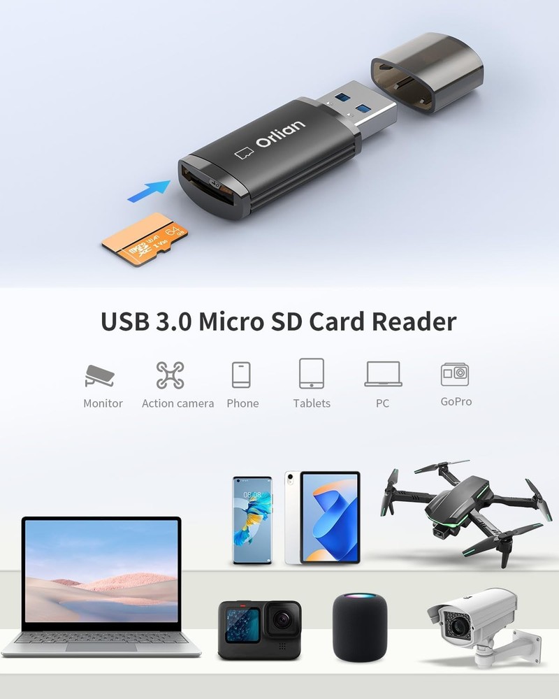 USB 3.0 Micro SD Card Reader, 5Gbps Speed Adapter 1 Pack, Black
