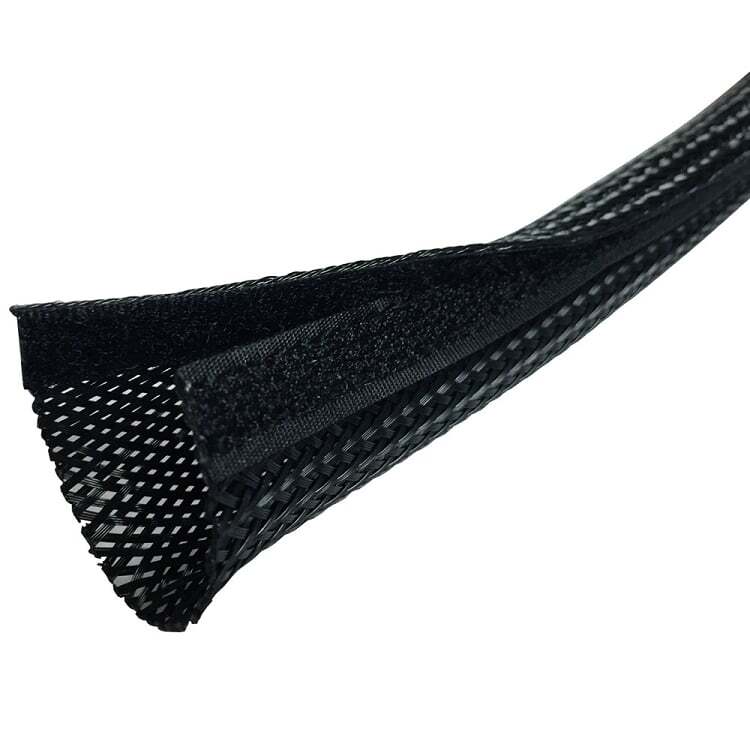 Side Entry Cable Wrap Braided Sleeving with Hook & Loop Fastener - 1/2" to 4"