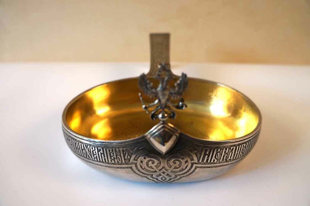 Russian Silver Gilt Kovsh with proverb