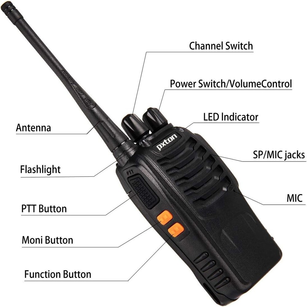 Rechargeable Long-Range Walkie Talkies - 2-Pack Note with Flashlight & Earpieces