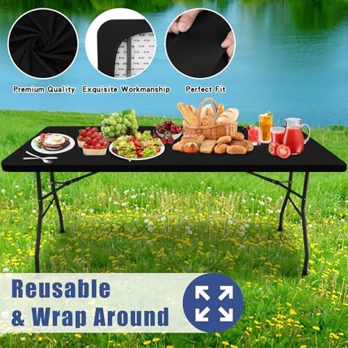 Spandex 6 Foot Rectangle Table Cloth 6 Pack, 72" x 30" (Rectangular) Black