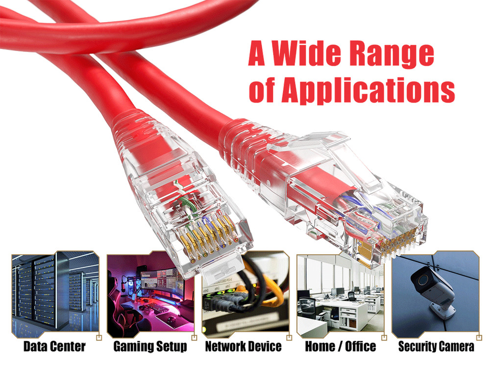 14ft Cat6 Ethernet Patch Cable with Clear Boot, UTP, Pure Bare Copper, Red