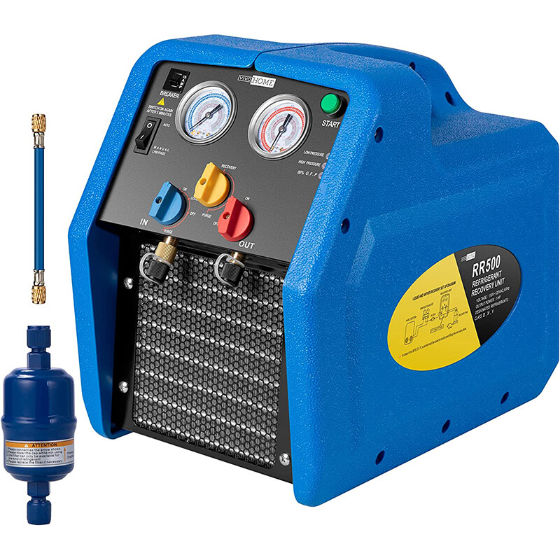 R1234YF 1 HP Dual Cylinder Refrigerant Recovery Machine Oil-Less Freon Recycling