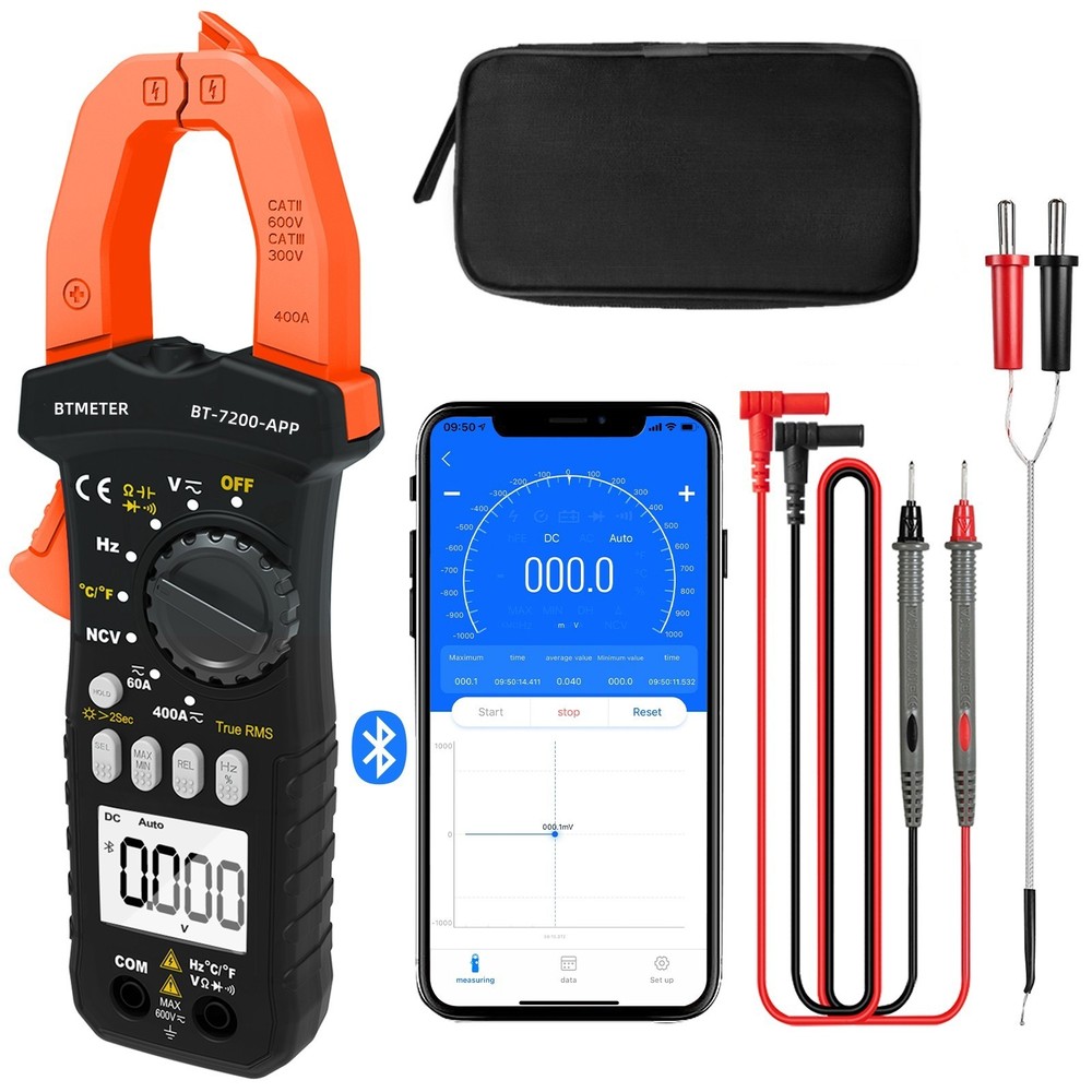 BTMETER Digital Clamp Meter TRMS Multimeter AC DC Volt Amp Ohm NCV Data Logging