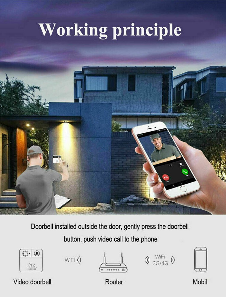 Smart WiFi Video Doorbell Wireless Door Bell Phone Ring Intercom Security Camera