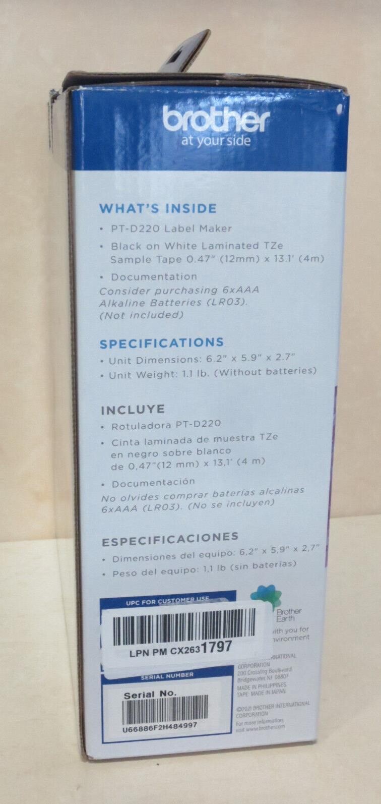 BROTHER LABELER PT-D220 LABEL MAKER 1/2" 12MM NEW IN BOX USES AC OR BATTERIES