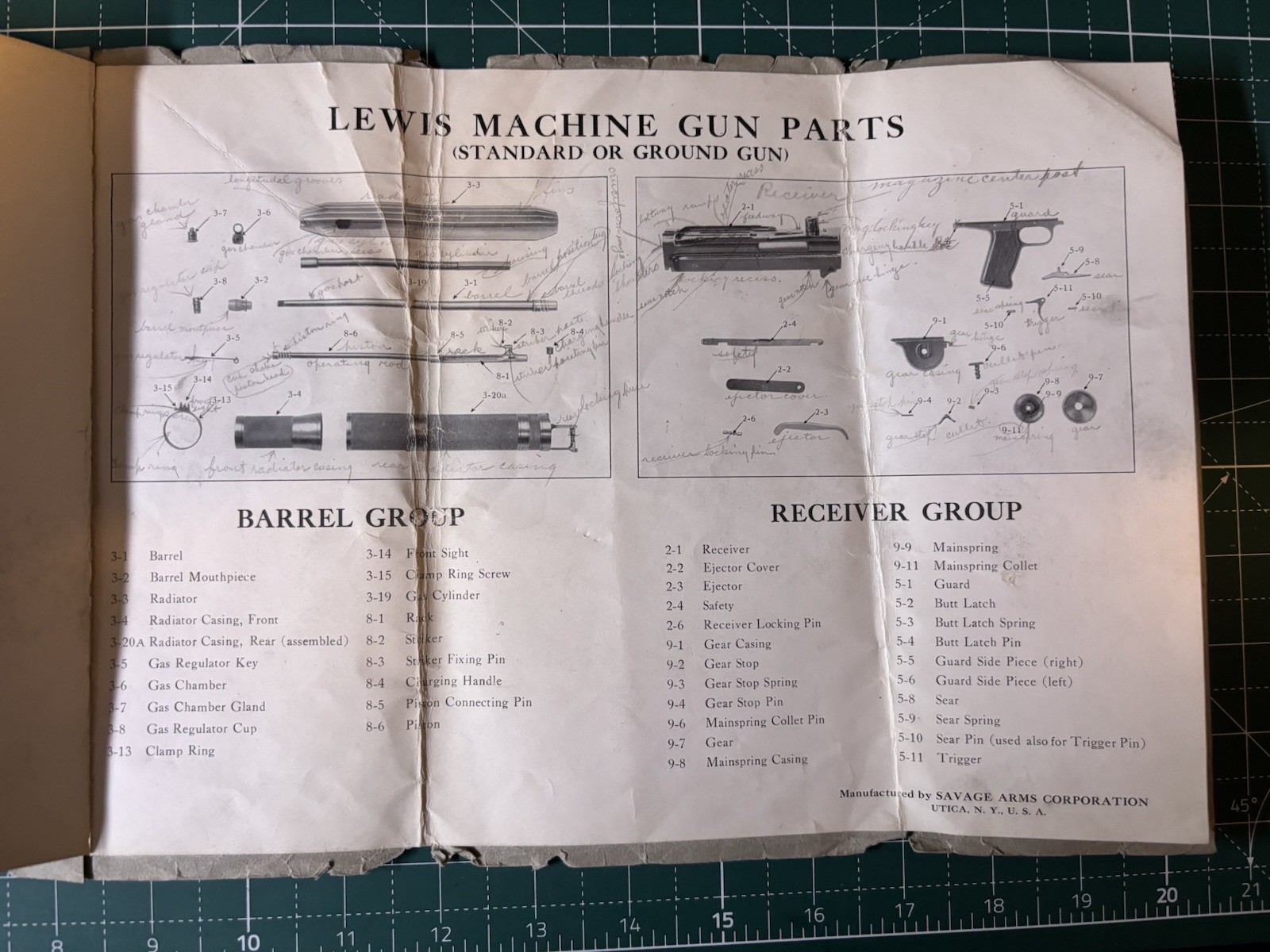 WW1 USMC Rare Lewis Machine Gun Parts Booklet (Named)