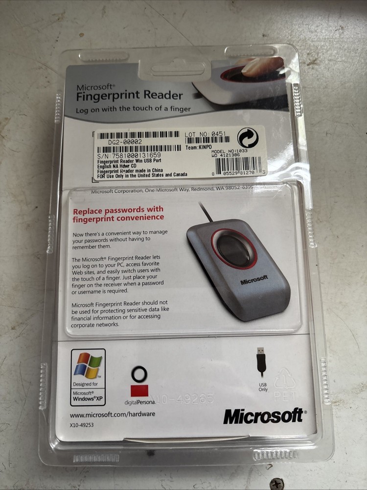 New Microsoft Fingerprint Reader Model 1033 Password Replacement Windows XP