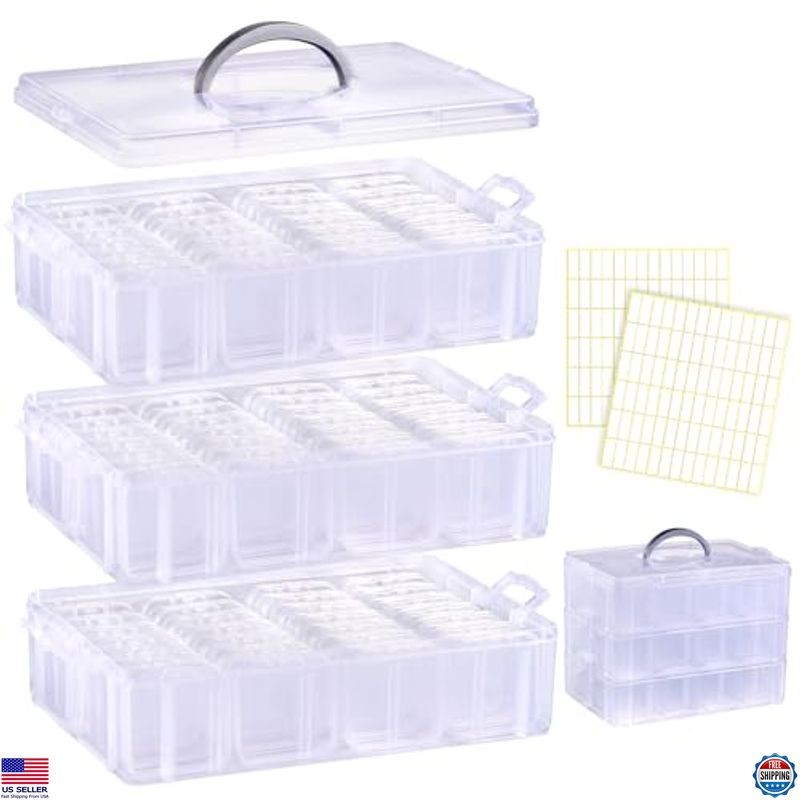 84pcs Bead Organizer Box, 3-Tier Stackable Clear Plastic Containers with Lids