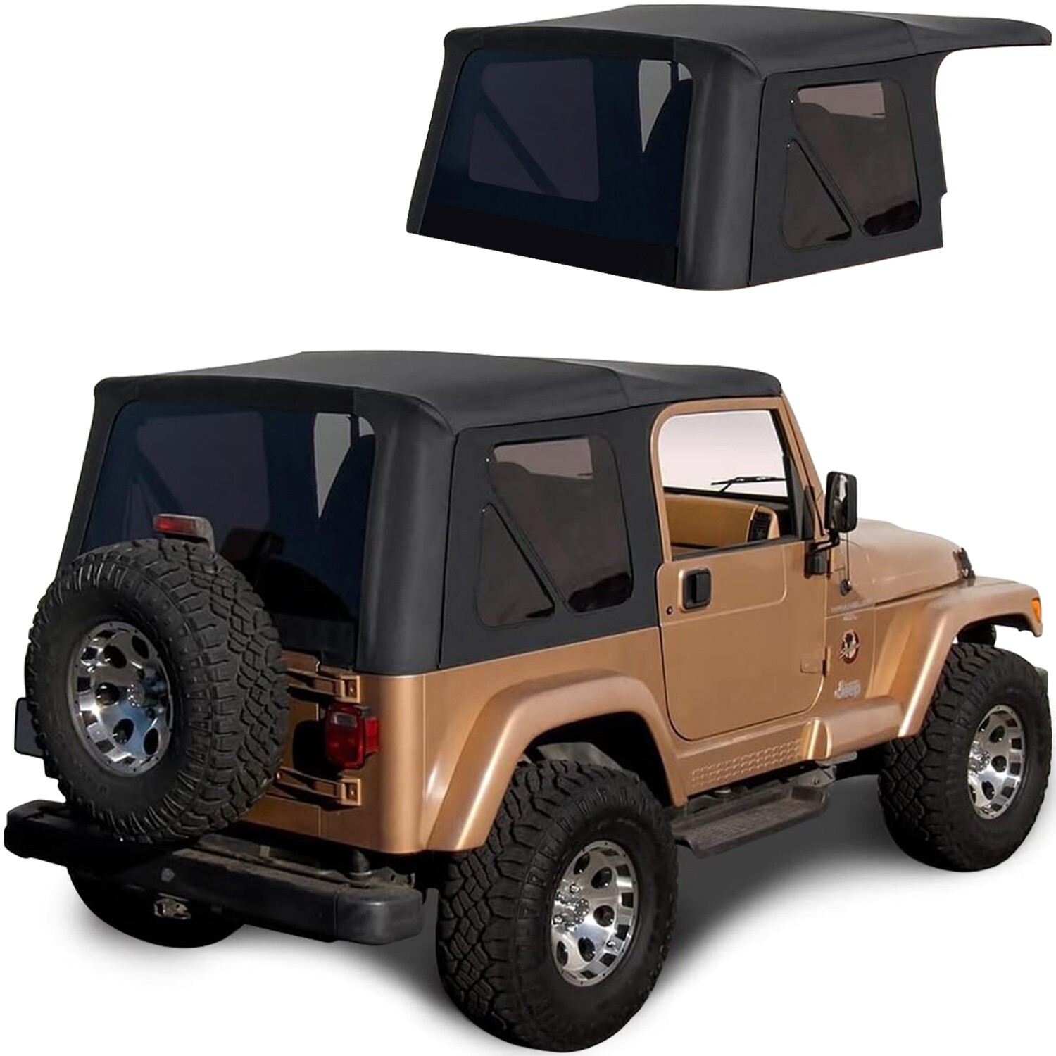 Jeep Wrangler TJ Soft top Replacement, 1997-2006, w/ Tinted Windows, Black Denim