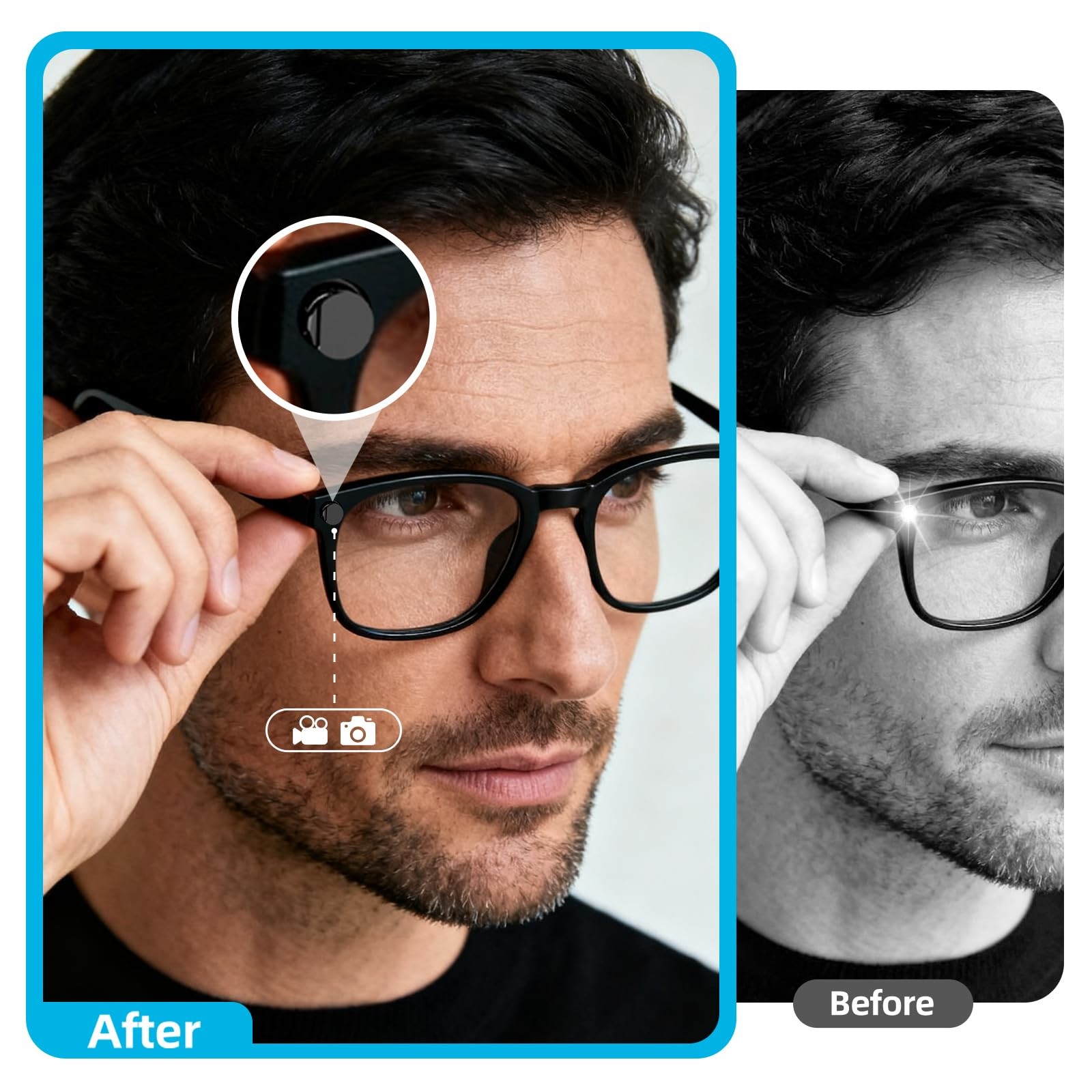 2Pcs LED Light Blocking Covers for Ray-Ban Meta 2Pcs, Black