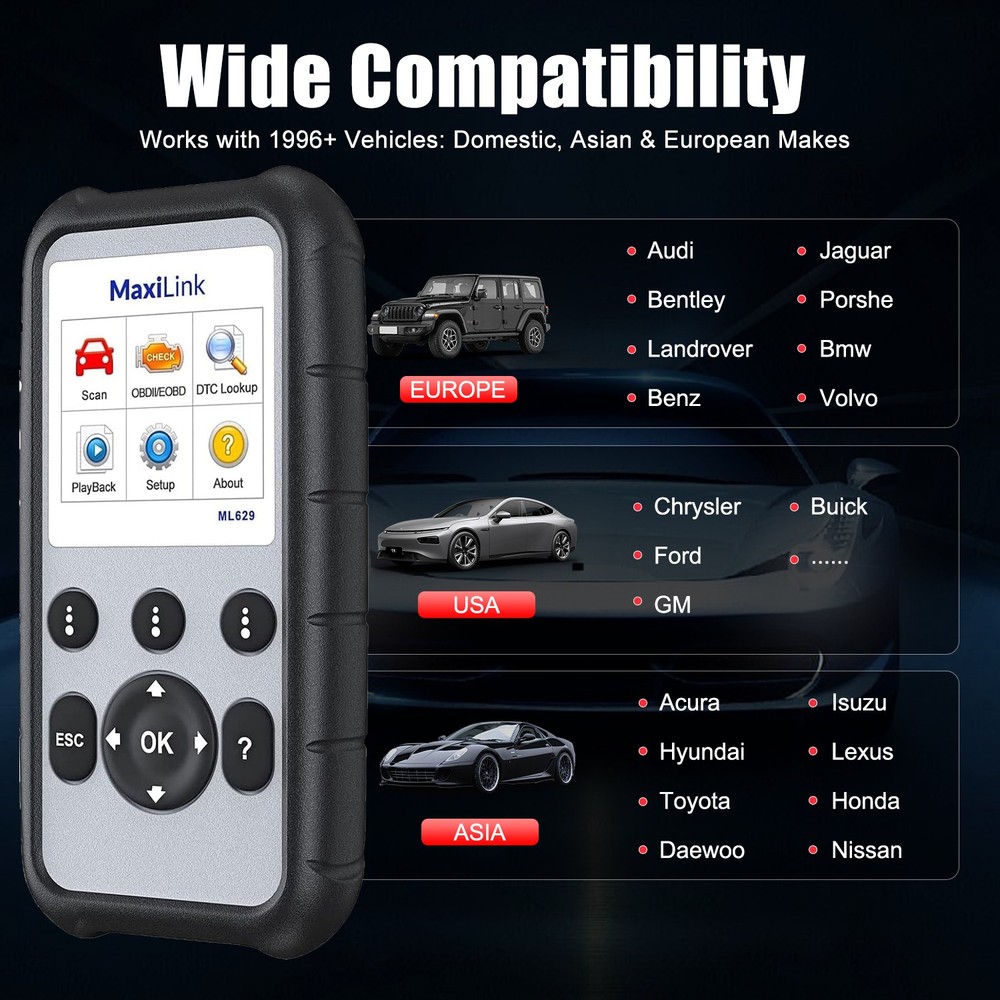 Autel MaxiLink ML629 OBD2 Scanner ABS SRS Engine Transmission Auto VIN Code Read