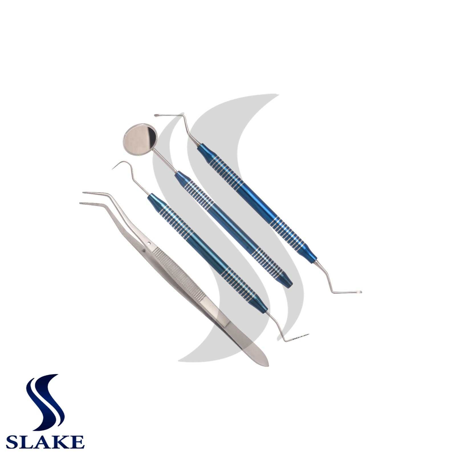 Basic Dental Set Mirror Explorer College Plier Lucas Set of 4 Instruments Blue