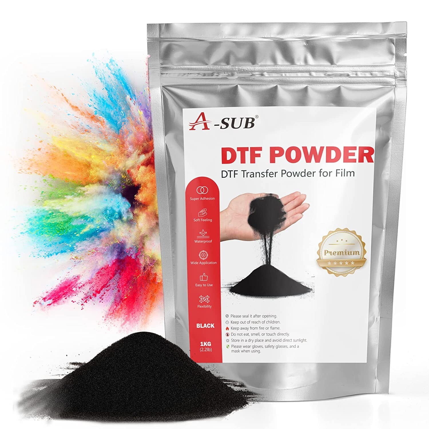 A-SUB DTF Powder Black,  2.2 lb Adhesive Sublimation Powder Dark Hot Melt