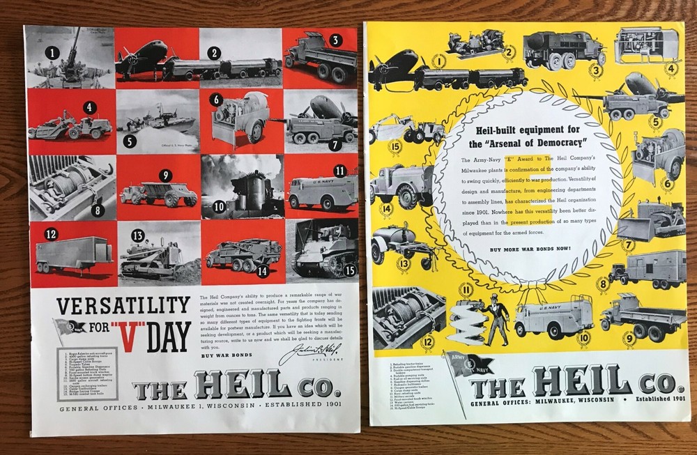 Heil Trucks   WWII  Wartime Ads, 2 different