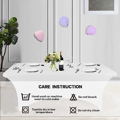 2 Pack 6FT Table Cloth for Rectangular Fitted Events 6 Ft - 2 Pcs White