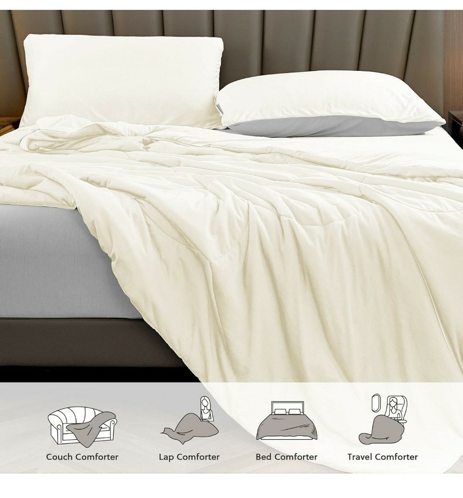 Cooling Queen Comforter Beige Reversible by HomeFine