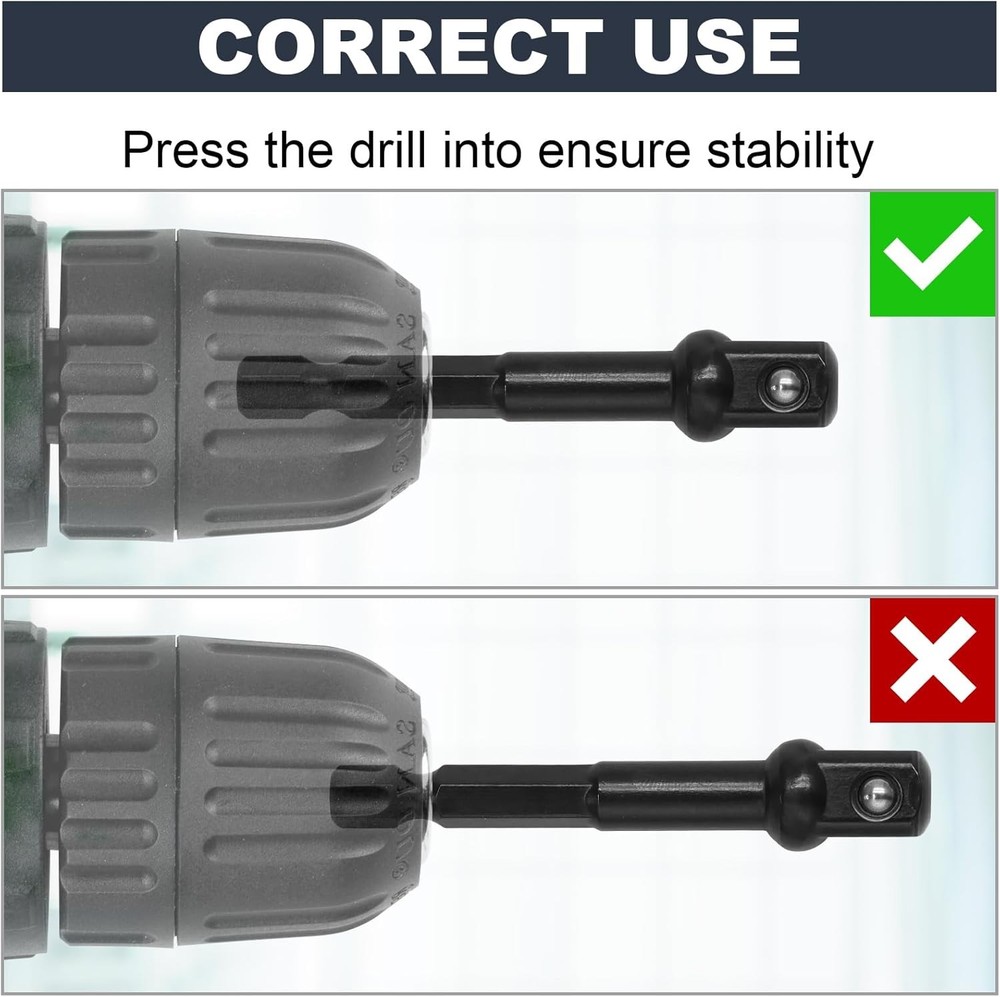 5 Pcs 3/8 Inch Impact Adapter Square Socket, Black Drill Socket Extension Driver