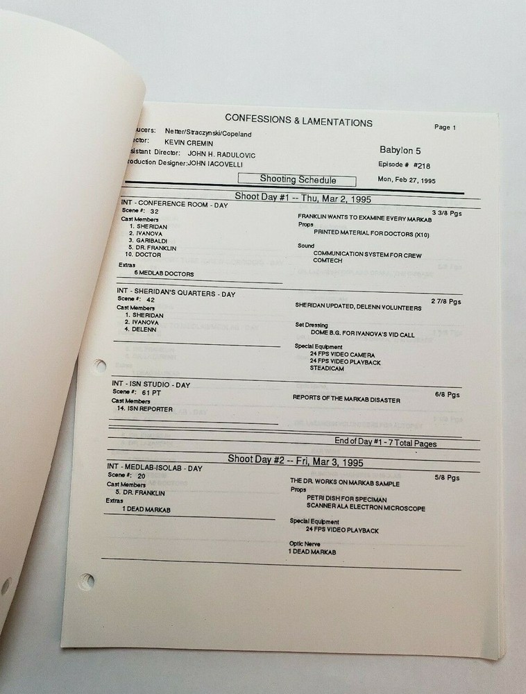 BABYLON 5 / J. Michael Straczynski 1995 TV Script "Confessions and Lamentations"