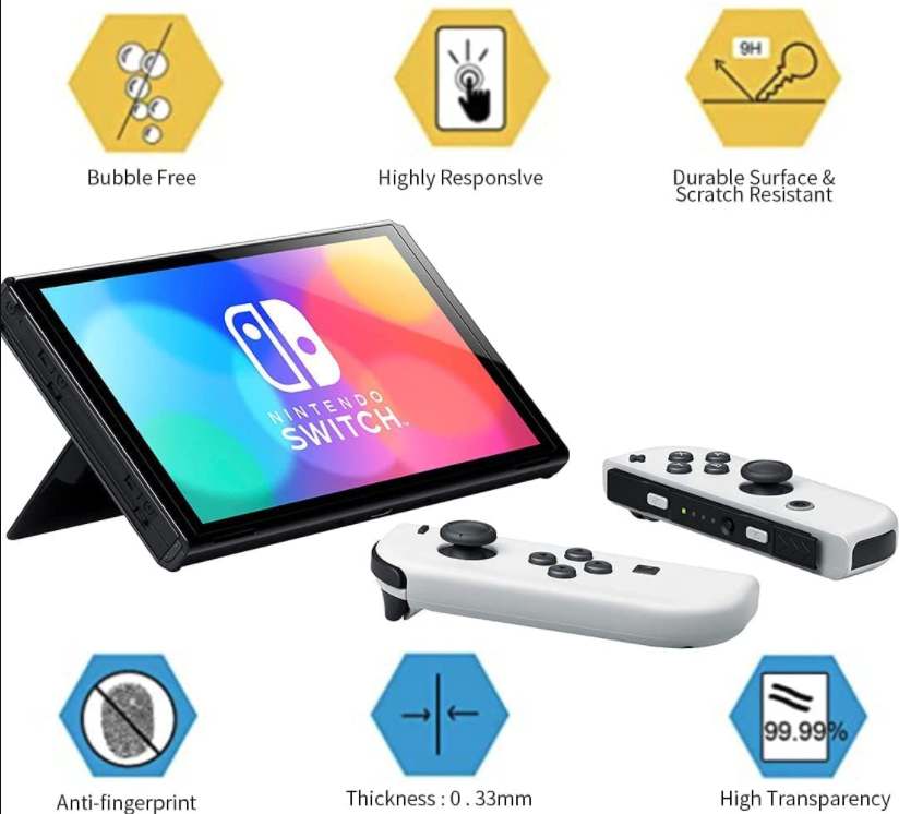 3 Pack-Tempered Glass Screen Protector For Nintendo switch OLED Model 2021, 9H