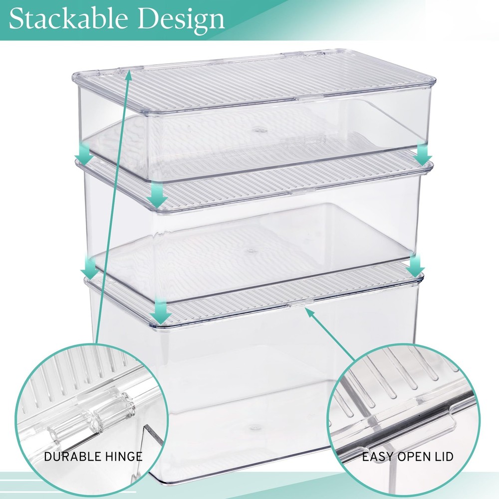 Sorbus 3 Pack Clear Plastic Storage Bins with Lids - Stackable Refrigerator O...