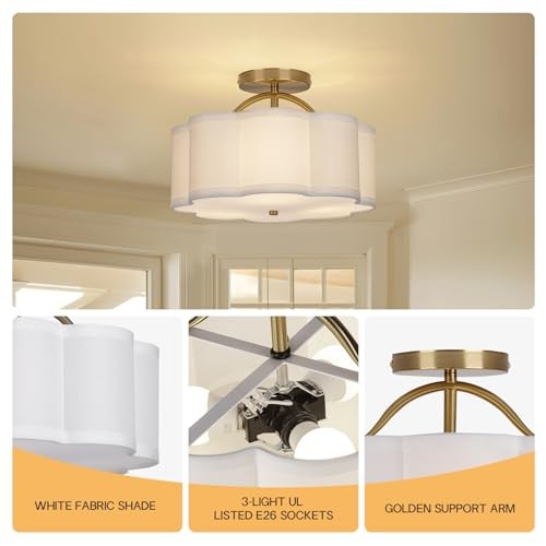 Semi Flush Mount Ceiling Light, 11.8" Modern 3-Light Fixture Scalloped-White