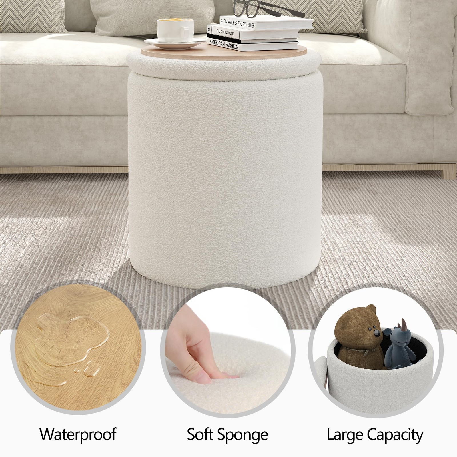 Ottoman Poufs with Storage,Soft Upholstered Vanity Stool,Multifunctional Otto...