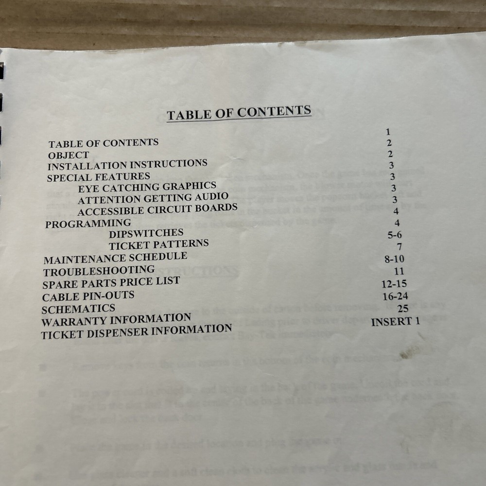 POPCORN BAY TEK arcade game manual