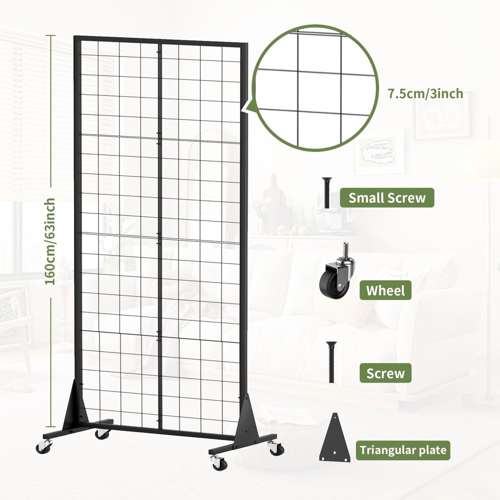 Floor Standing Grid Wall Display Panel 2x5.5 Ft with Accessories