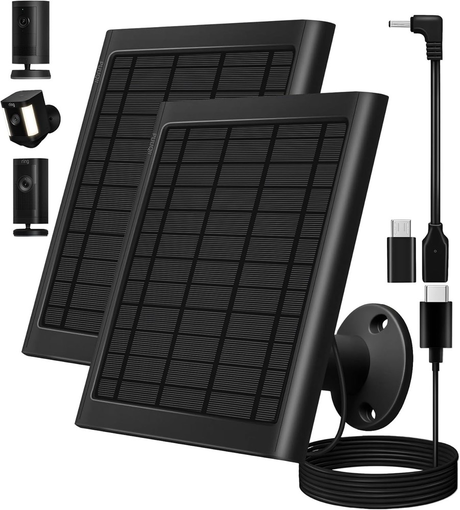 8W Solar Panel Ring Camera 2-Pack Solar Panel Charger Compatible W/ Ring Stick