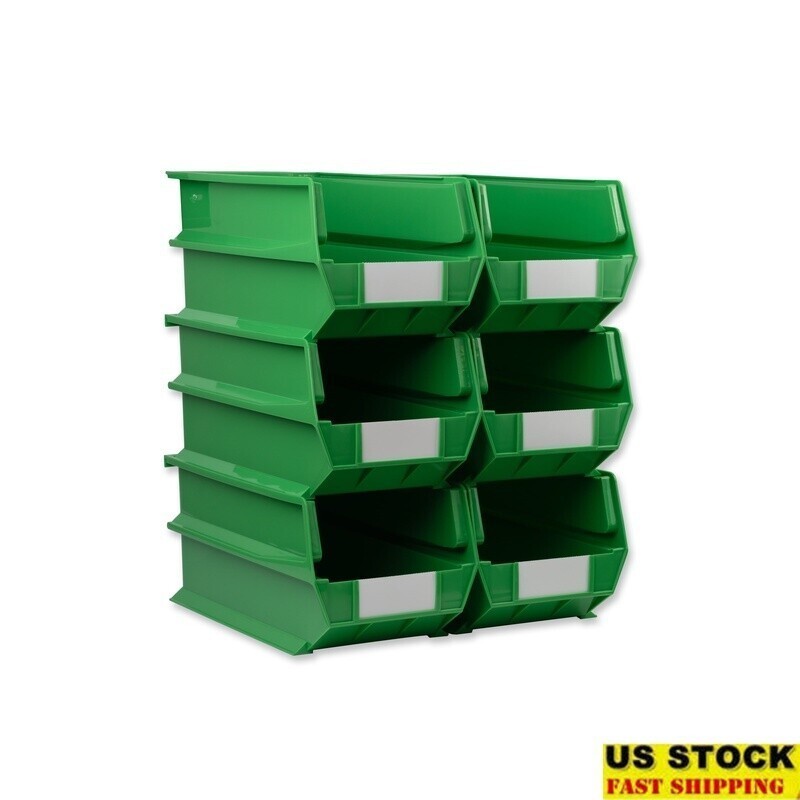Interlocking Stacking Polypropylene Storage Bins Garage Shop Organization 6 Pack