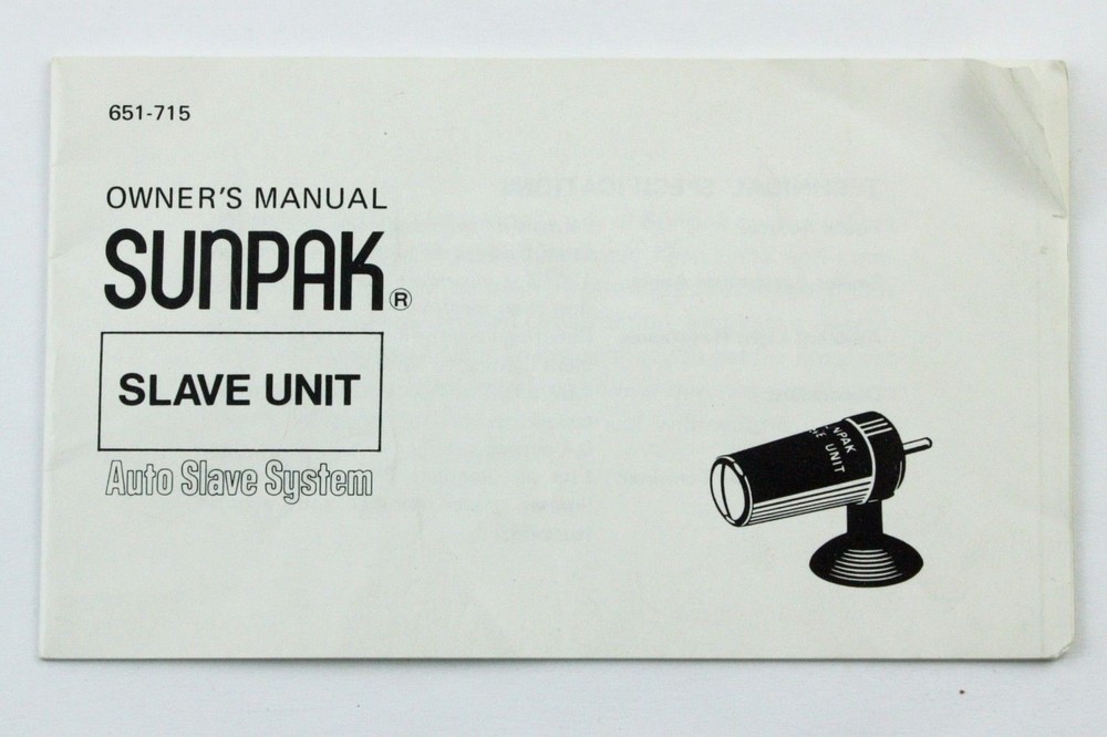 Sunpak Electronic Flash Slave Unit - Genuine Original User Instructions