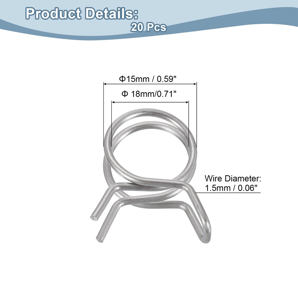 20Pcs 15mm/0.59inch Double Wire Spring Hose Clamp, Adjustable Spring Clips