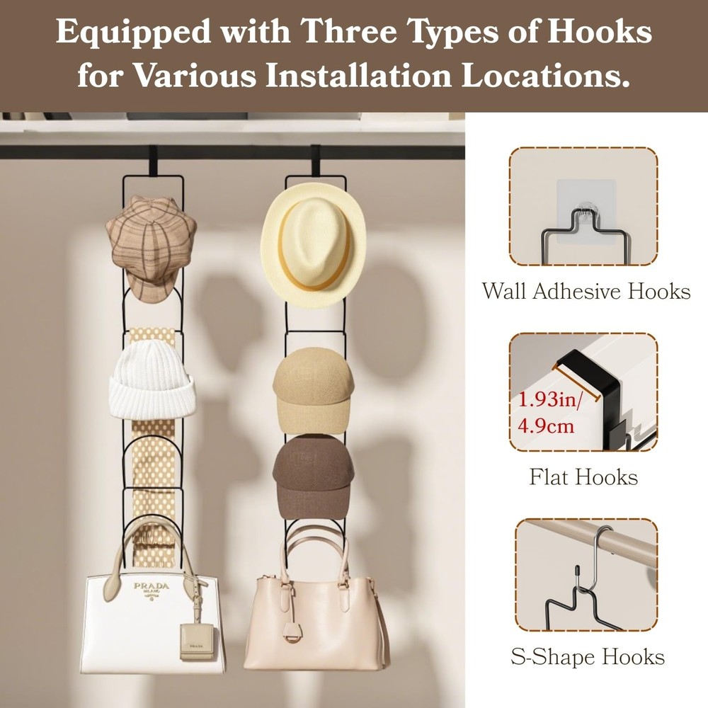 18 Pack Over The Door Hat Organizer for baseball caps | Multi-Functional Base...