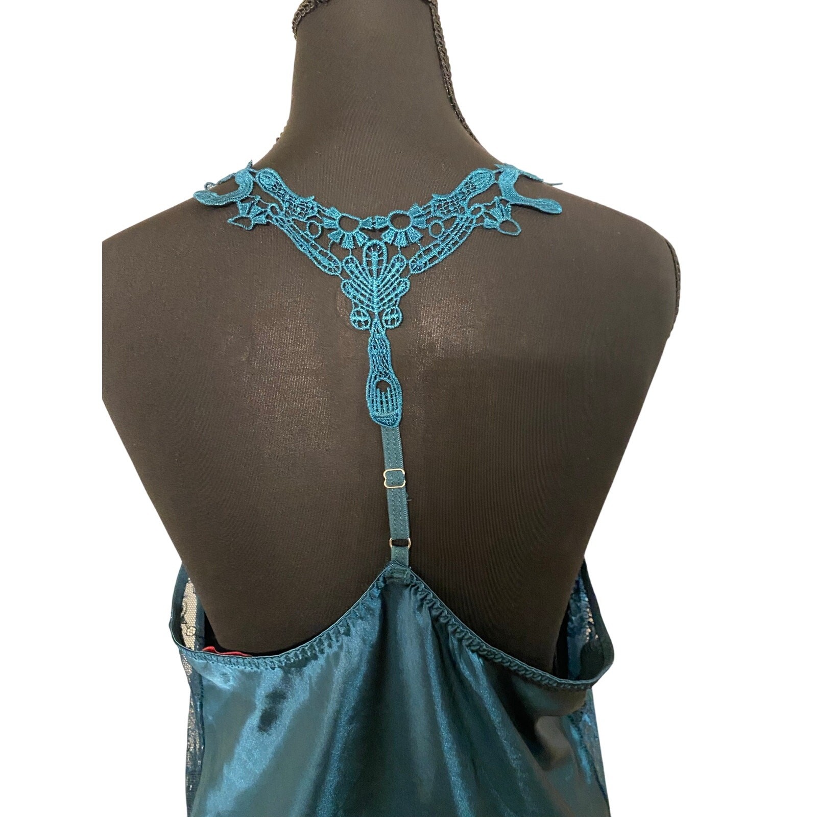 Avidlove Teal Lace Satin Slip Dress Nighty Lingerie Nightgown Large Valentine