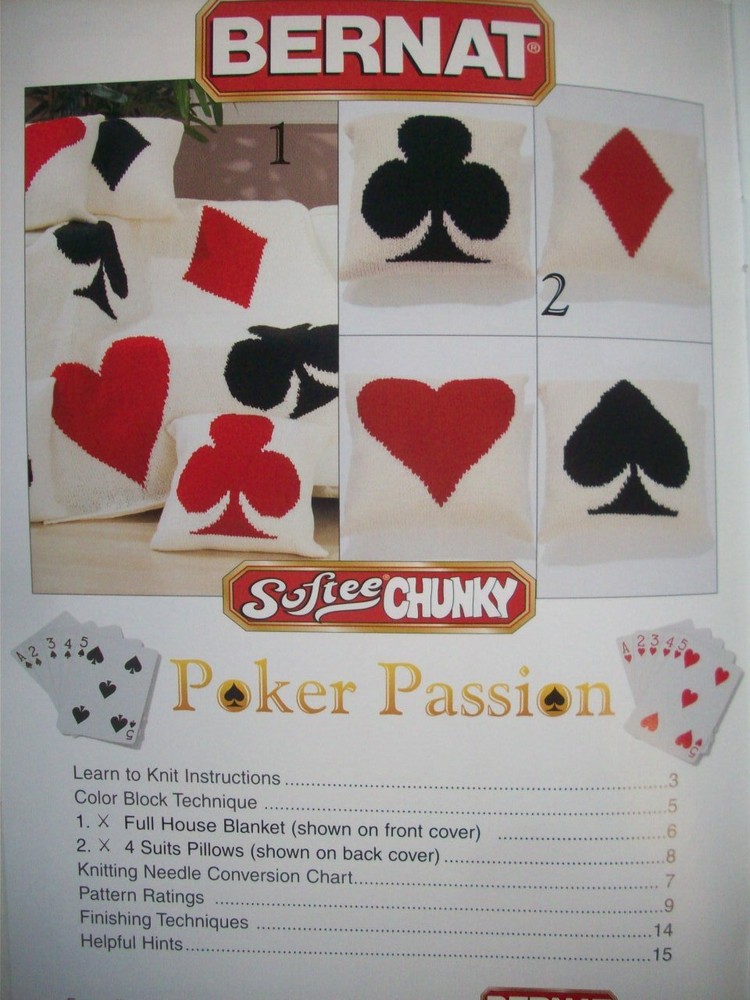 Poker Passion knit knitting pattern for afghan and pillows