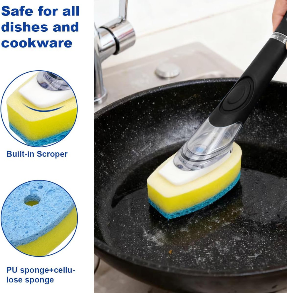 Dish Sponge with Handle, Soap Dispensing Dish Sponge