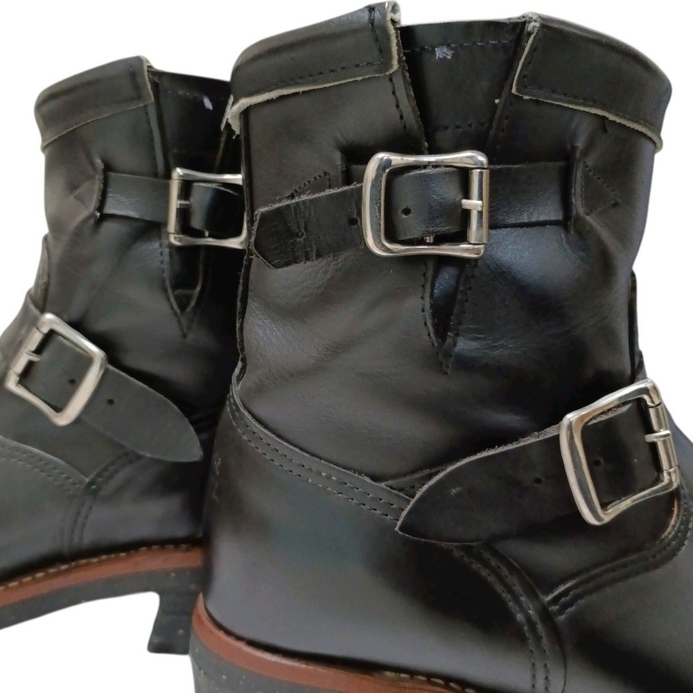 Chippewa Boots Leather Black Short Engineer Boots Size 8.5E