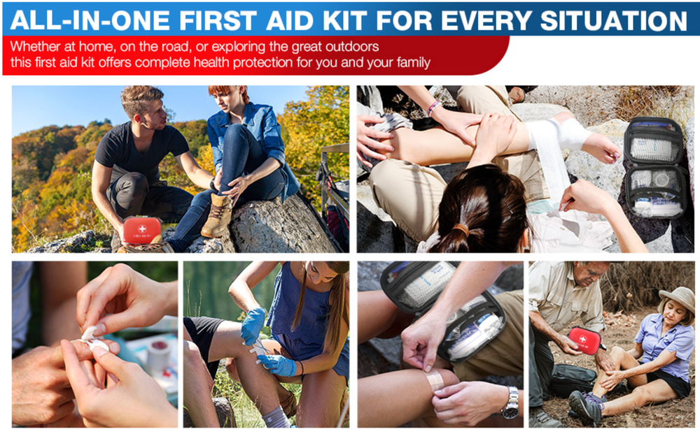 All-in-One Compact First Aid Kit with Waterproof Hard Shell Case - 100 PCS