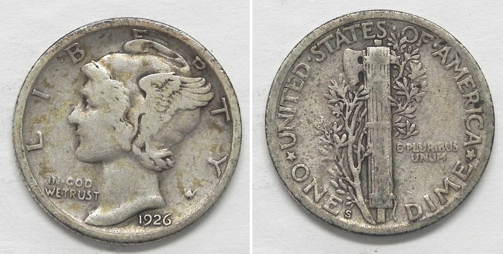 X4558 1926-S Mercury Dime 10c, VF