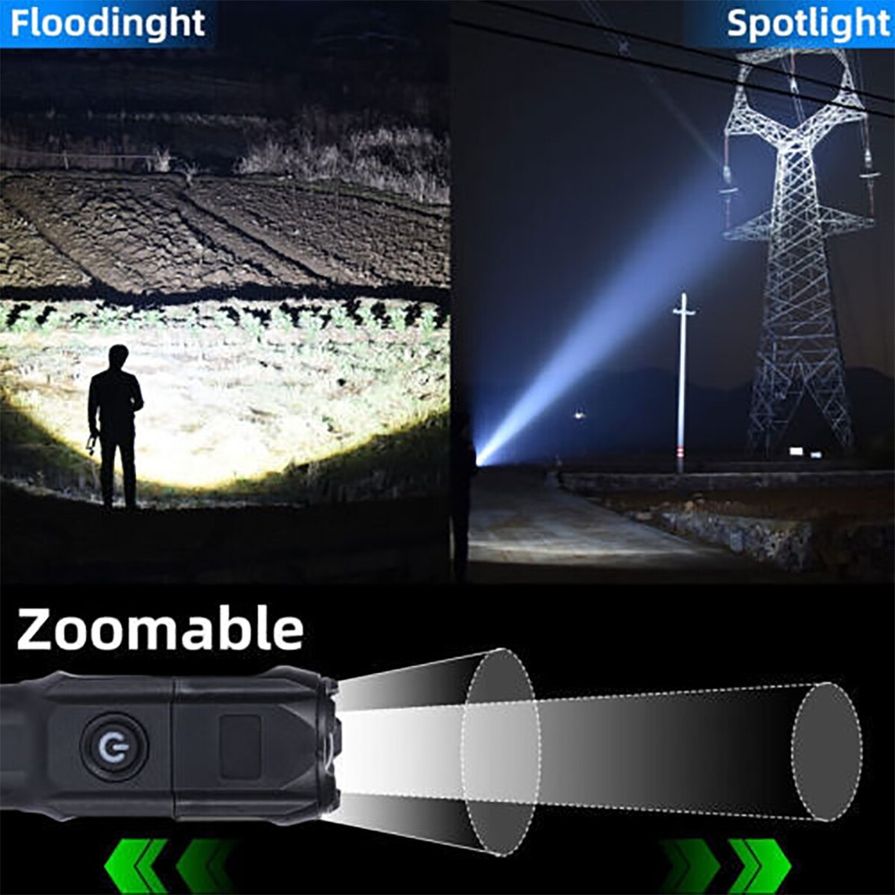 3 Pack Super Bright LED Tactical Flashlight Rechargeable Zoomable Torch Lamp